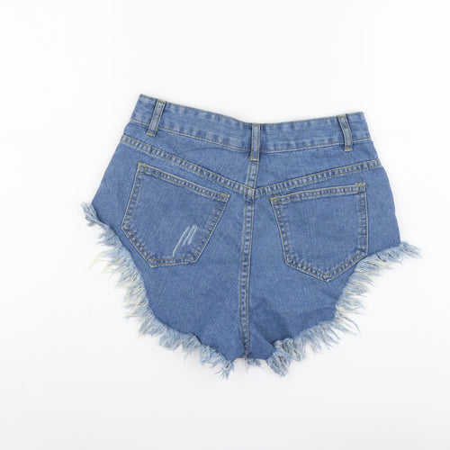 SheIn Womens Blue Cotton Hot Pants Shorts Size XS L3 in Regular Button - Distressed