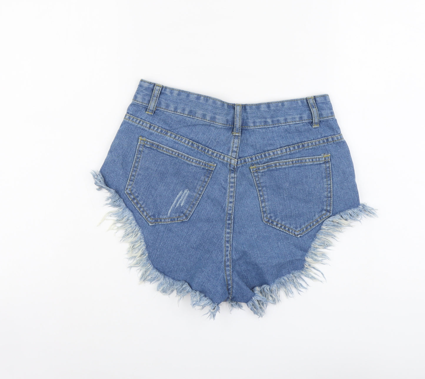 SheIn Womens Blue Cotton Hot Pants Shorts Size XS L3 in Regular Button - Distressed