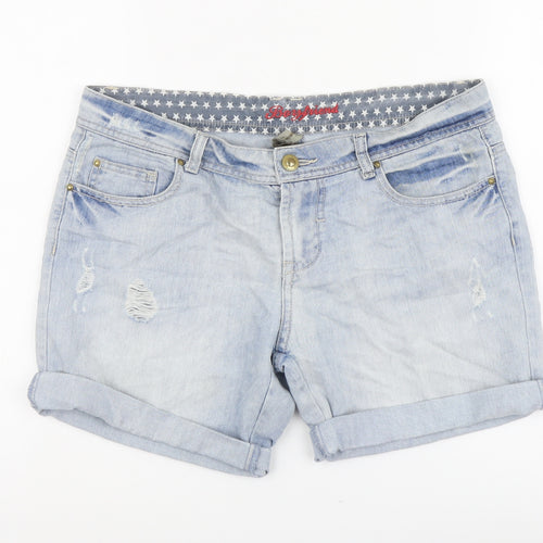 Denim & Co. Womens Blue Cotton Hot Pants Shorts Size 10 L5 in Regular Button