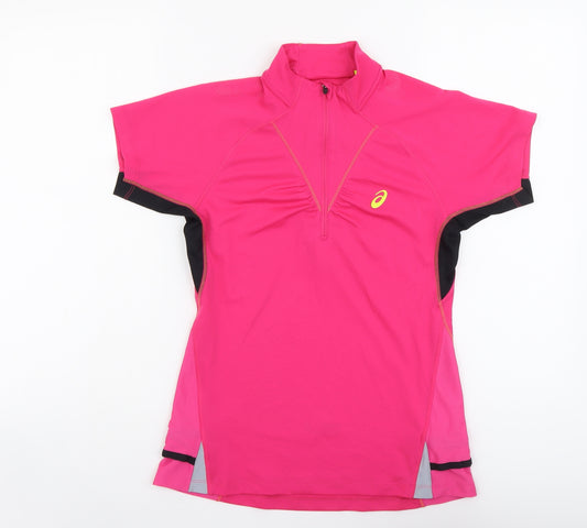 ASICS Womens Pink Polyester Basic T-Shirt Size S High Neck Zip