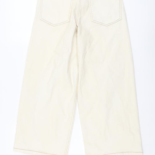 M&Co Girls Beige Cotton Wide-Leg Jeans Size 13 Years Regular Button