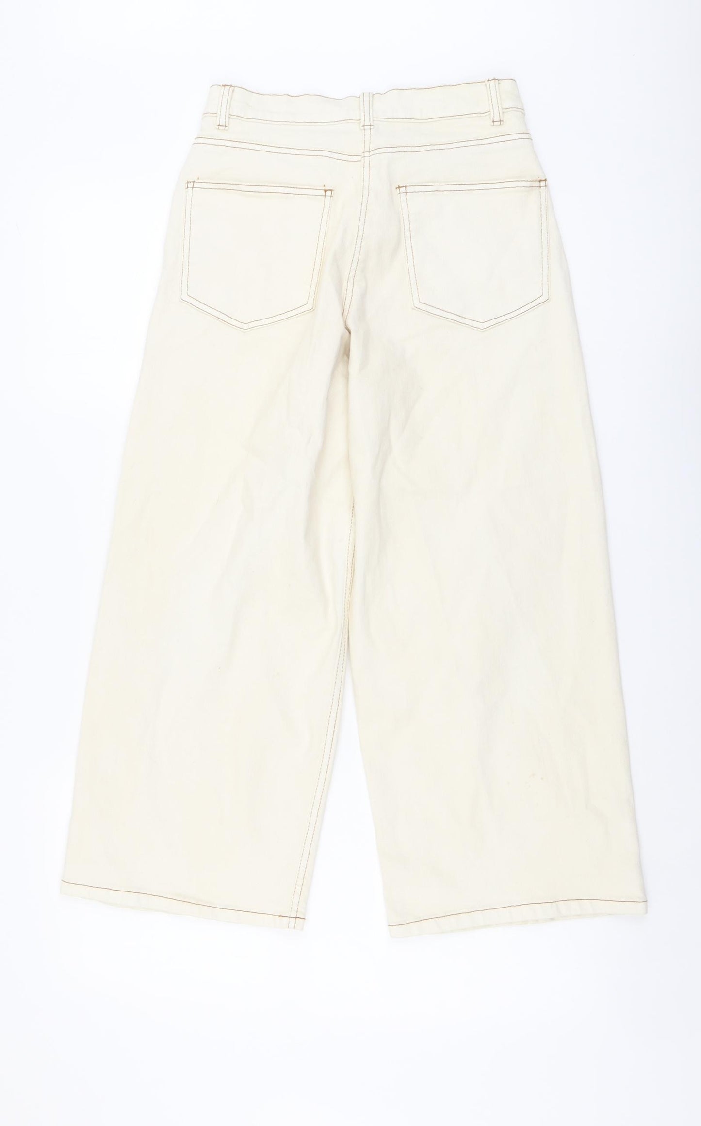 M&Co Girls Beige Cotton Wide-Leg Jeans Size 13 Years Regular Button