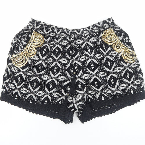 George Womens Black Geometric Viscose Culotte Shorts Size 12 Regular Drawstring