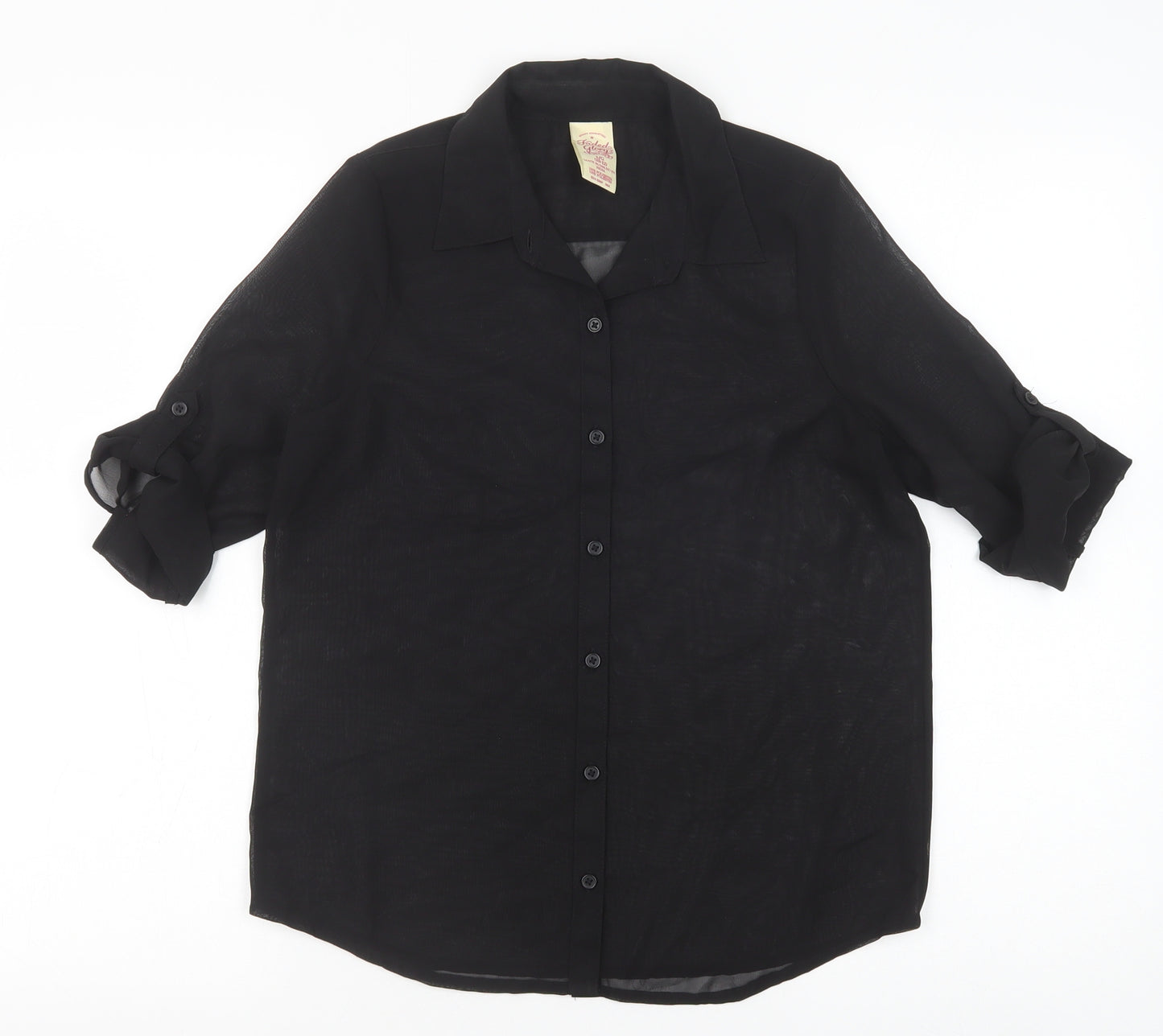 Faded Glory Womens Black Polyester Basic Button-Up Size 10 Collared