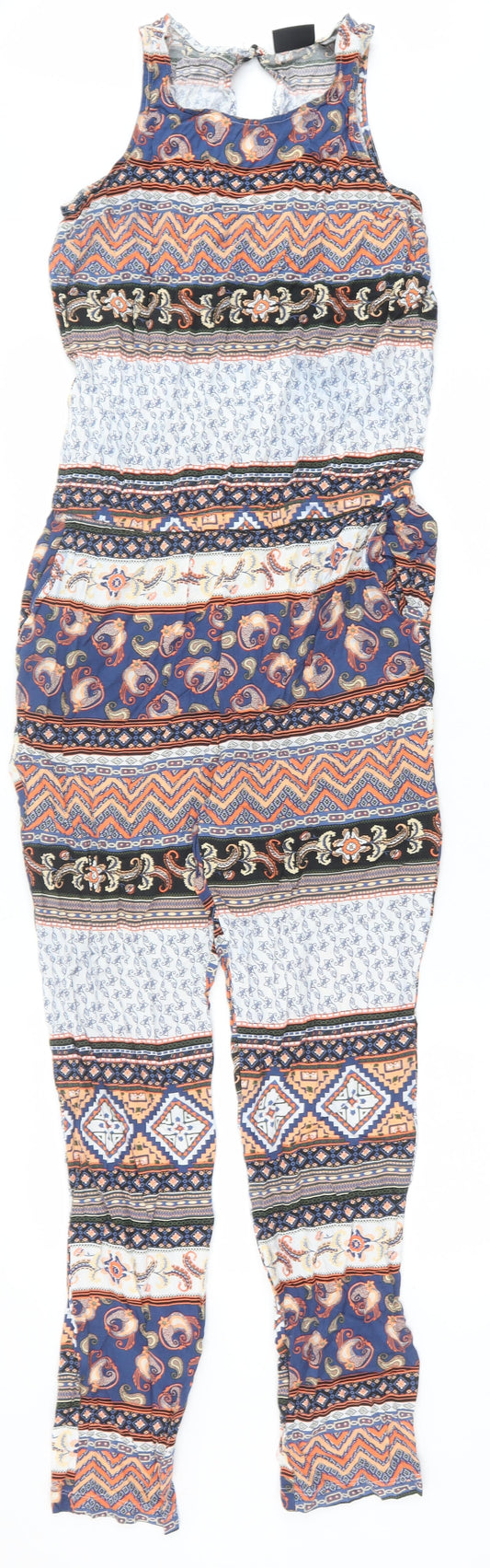 ESMARA Womens Multicoloured Geometric Polyester Jumpsuit One-Piece Size 8 Button