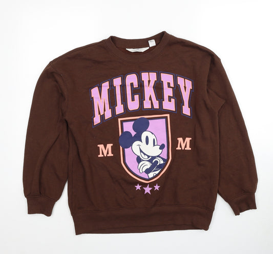 H&M Girls Brown Cotton Pullover Sweatshirt Size 10-11 Years Pullover - Mickey Mouse