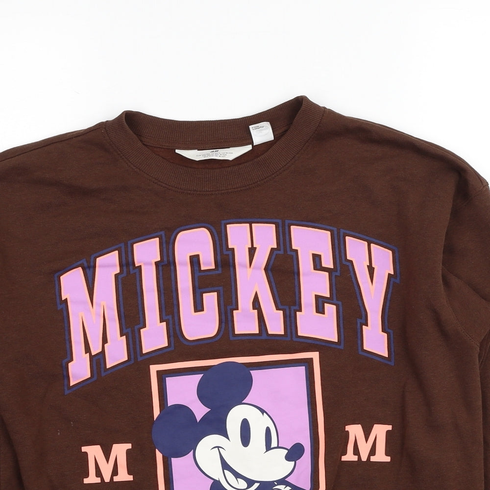 H&M Girls Brown Cotton Pullover Sweatshirt Size 10-11 Years Pullover - Mickey Mouse