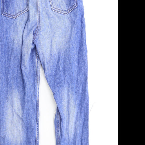 NEXT Girls Blue 100% Cotton Boyfriend Jeans Size 6 Years Regular Button - Distressed
