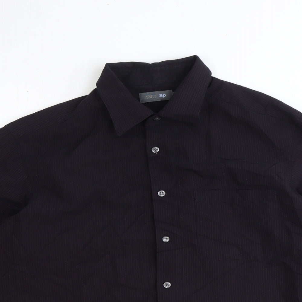Marks and Spencer Mens Black Viscose Button-Up Size M Collared Button