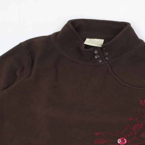 Animal Girls Brown Polyester Pullover Sweatshirt Size 12 Years Button - Floral Detail