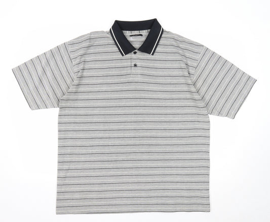 Leisurewear Mens Grey Striped Cotton Polo Size L Collared Button - Contrast Collar