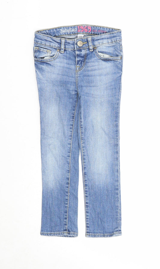 Gap Girls Blue Cotton Straight Jeans Size 5 Years Regular Zip