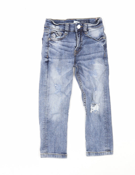 NEXT Boys Blue Cotton Straight Jeans Size 4 Years Regular Zip - Distressed