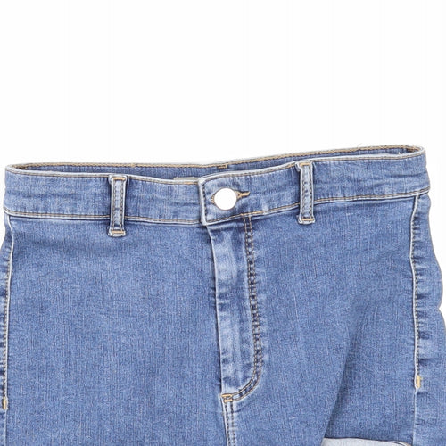 Topshop Womens Blue Cotton Hot Pants Shorts Size 10 Regular Zip