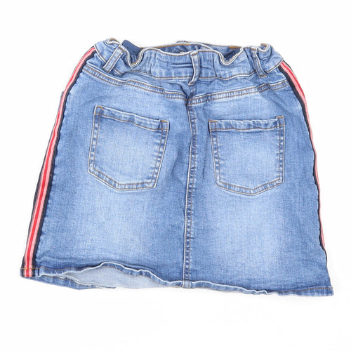 Denim & Co. Girls Blue Cotton Mini Skirt Size 11-12 Years Regular Zip - Side Stripe