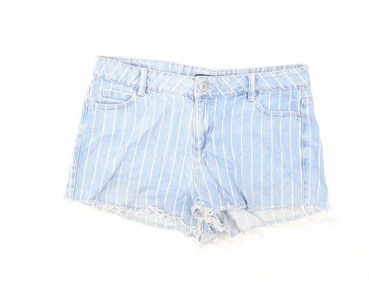 George Womens Blue Striped Cotton Cut-Off Shorts Size 10 Regular Zip
