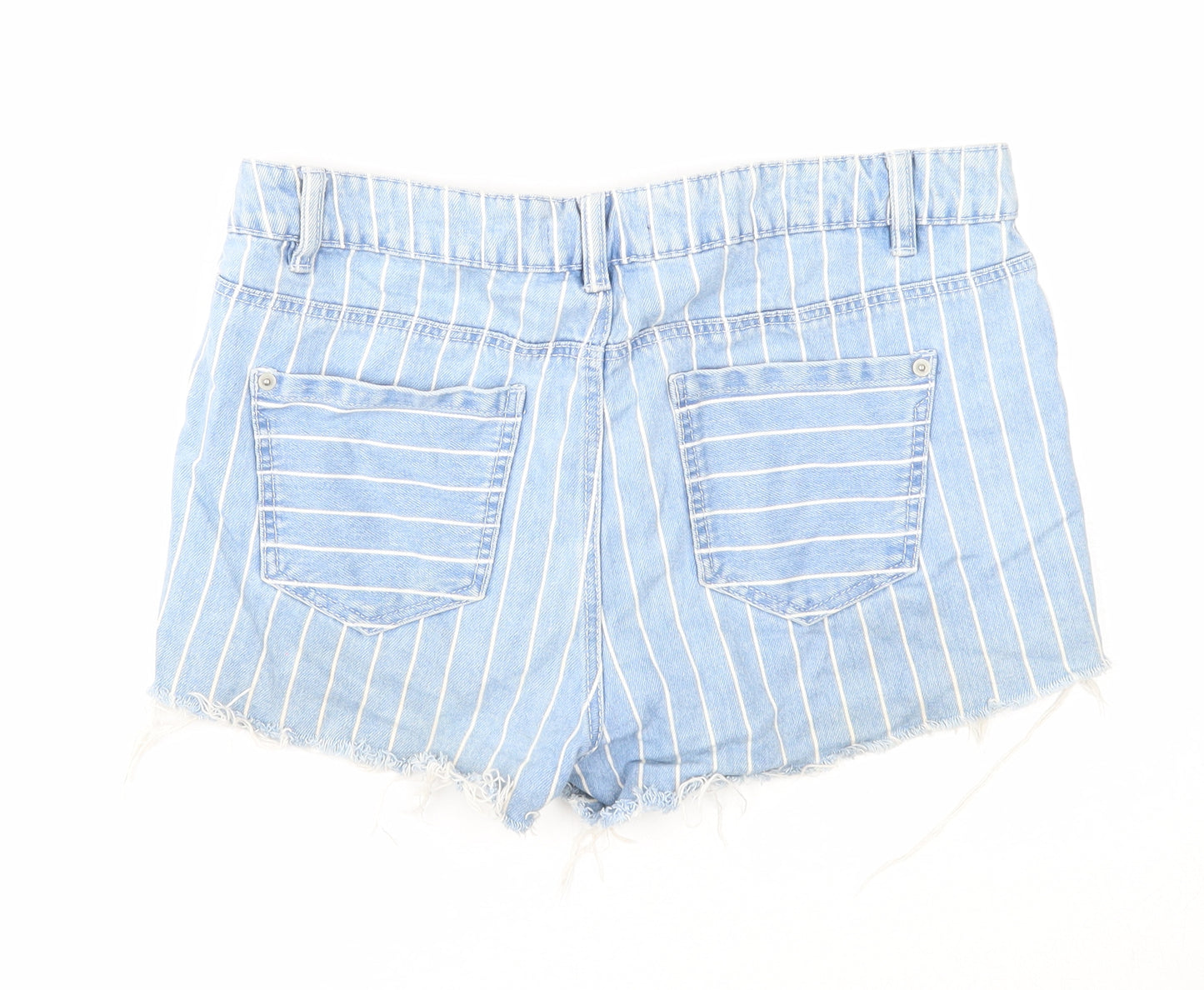 George Womens Blue Striped Cotton Cut-Off Shorts Size 10 Regular Zip