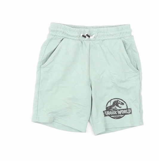 Jurassic Park Boys Green Cotton Sweat Shorts Size 6-7 Years Regular Drawstring