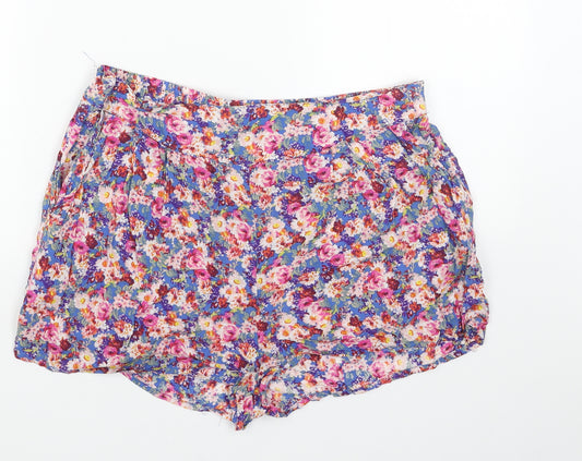 New Look Womens Multicoloured Floral Viscose Hot Pants Shorts Size 12 Regular Pull On