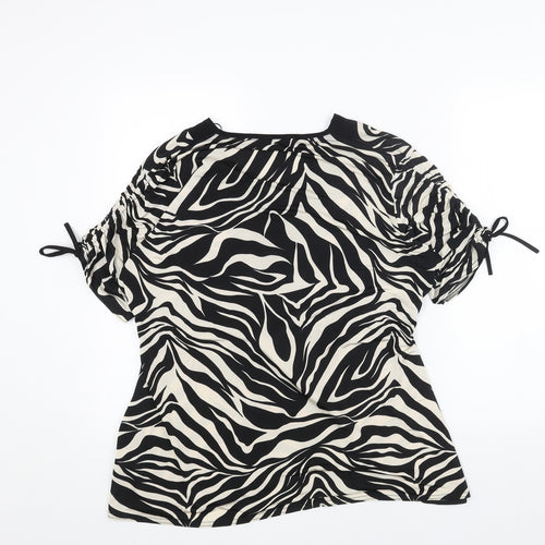 BASSINI Womens Black Animal Print Polyester Basic T-Shirt Size XL V-Neck - Tiger Print