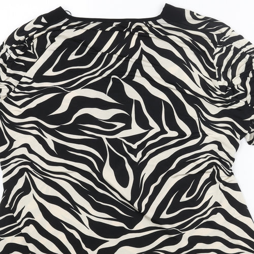 BASSINI Womens Black Animal Print Polyester Basic T-Shirt Size XL V-Neck - Tiger Print