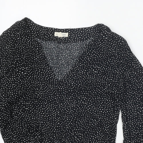Silence + Noise Womens Black Animal Print Viscose Basic Button-Up Size S V-Neck - Tie Front