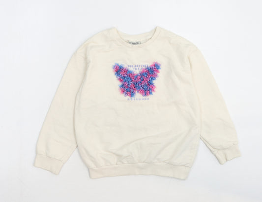 LC Waikiki Girls Ivory Cotton Pullover Sweatshirt Size 7-8 Years Pullover - Butterfly