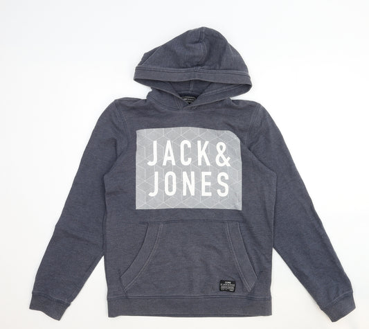 JACK & JONES Mens Blue Cotton Pullover Hoodie Size S