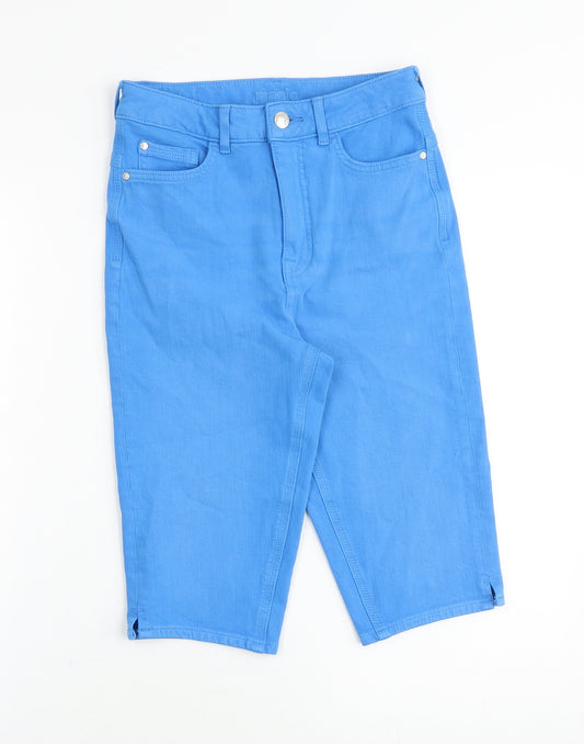 Marks and Spencer Womens Blue Cotton Basic Shorts Size 8 Regular Zip