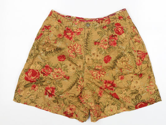 Liz Sport Womens Beige Floral 100% Cotton Basic Shorts Size 10 L3 in Regular Zip