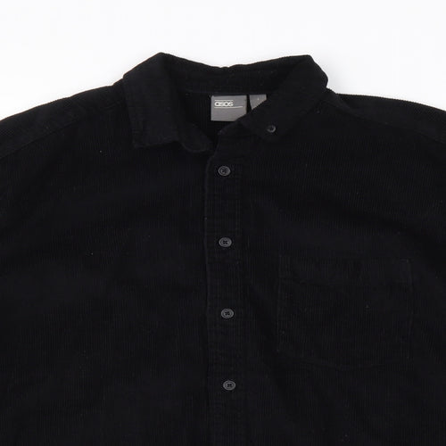 ASOS Mens Black Cotton Button-Up Size S Collared Button