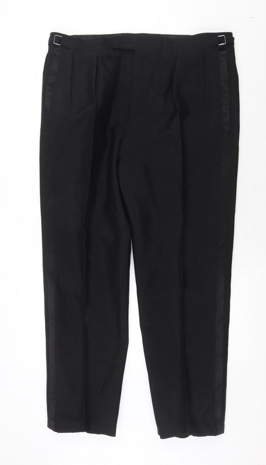 Preworn Mens Black Cotton Dress Pants Trousers Size 40 in Regular Zip - Side Stripe