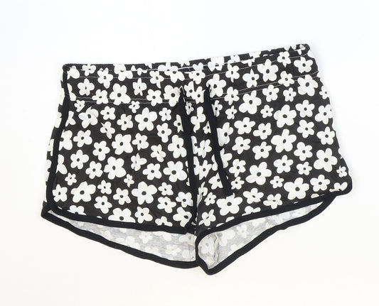 PEP&CO Womens Black Floral 100% Cotton Skimmer Shorts Size S Regular Drawstring