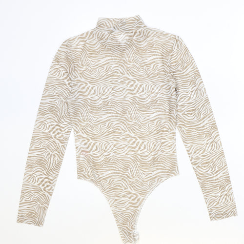 Primark Womens Brown Animal Print Polyester Bodysuit One-Piece Size XS Snap - Tiger Print