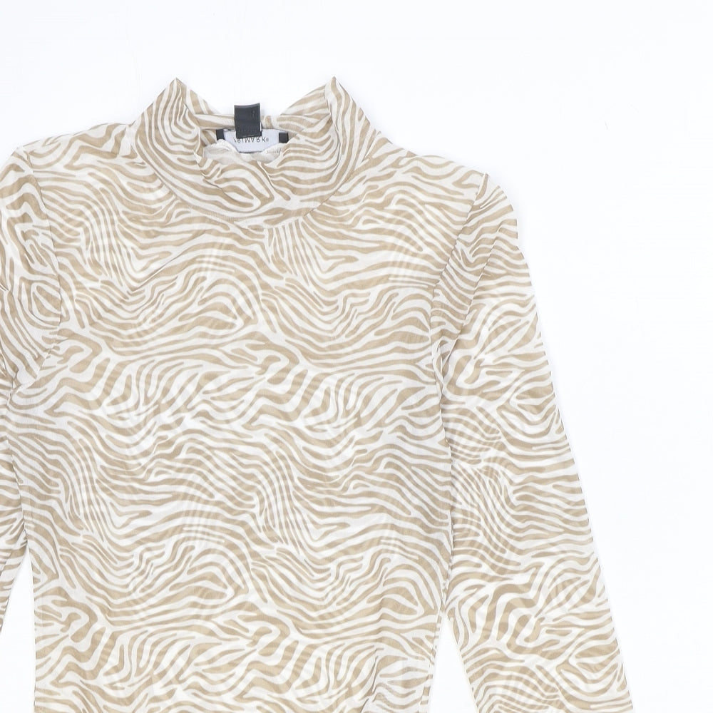 Primark Womens Brown Animal Print Polyester Bodysuit One-Piece Size XS Snap - Tiger Print