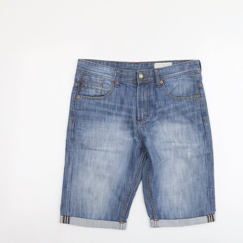 Denim & Co. Mens Blue Cotton Biker Shorts Size 30 in L11 in Regular Button
