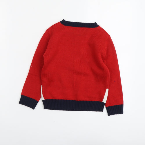 Dunnes Boys Red Round Neck Acrylic Pullover Jumper Size 3-4 Years Pullover - Reindeer Christmas