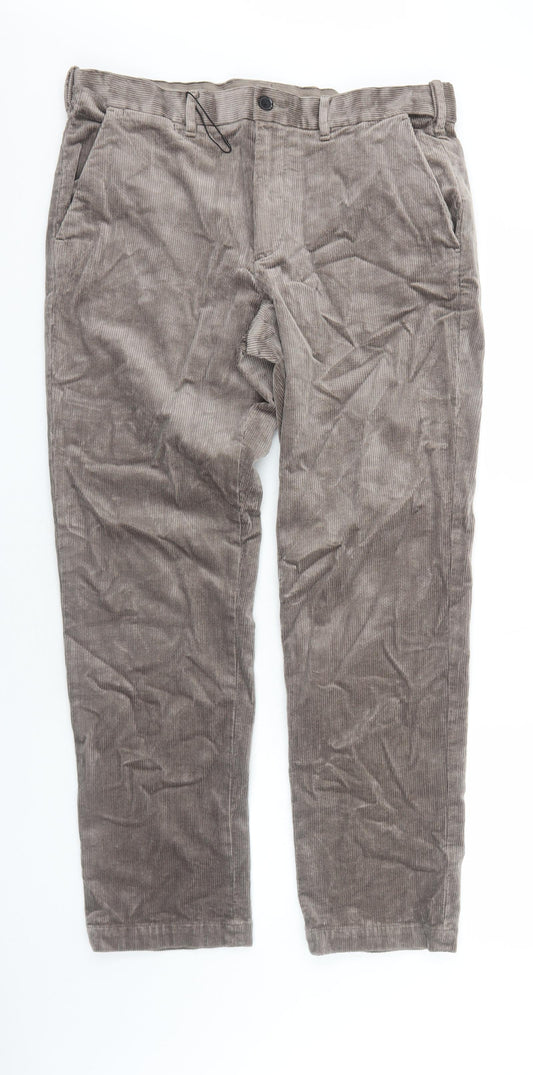 Marks and Spencer Mens Brown Cotton Trousers Size L L31 in Regular Zip
