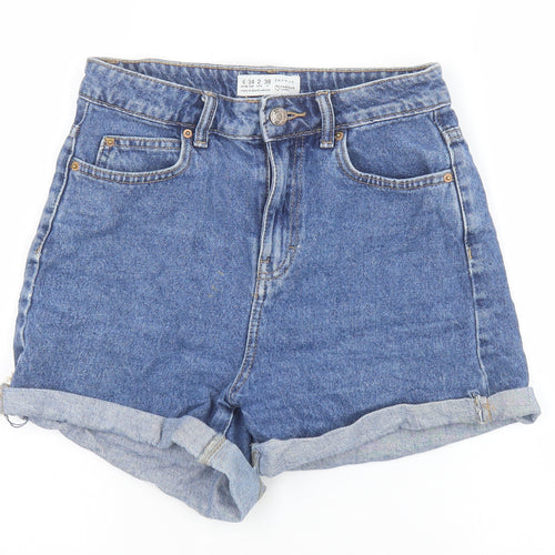 Primark Womens Blue Cotton Hot Pants Shorts Size 6 Regular Zip