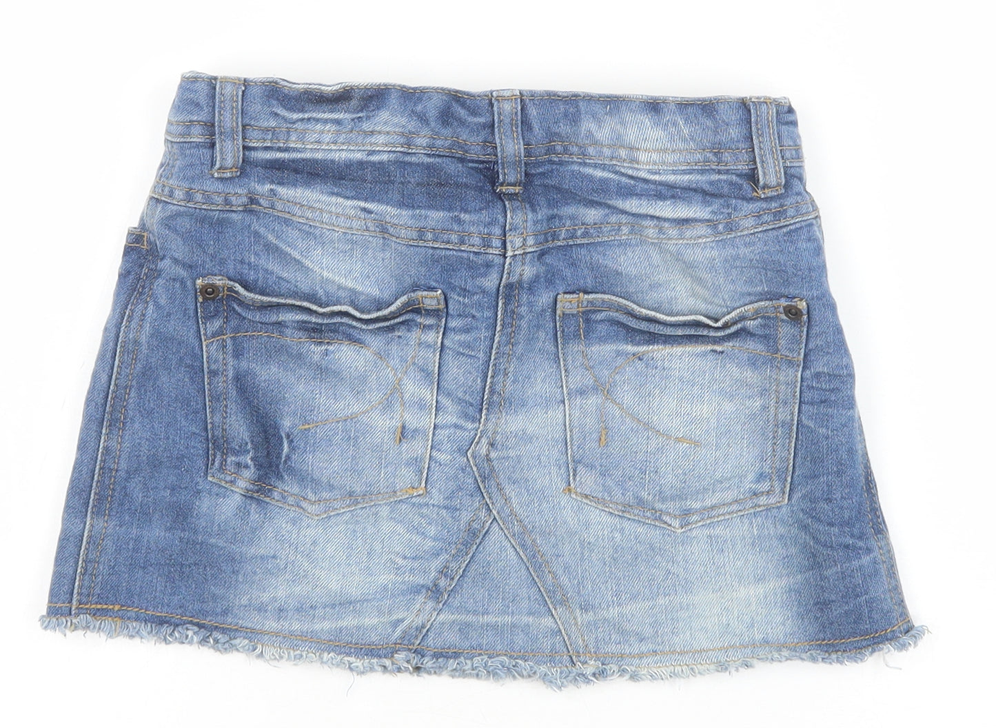 NEXT Girls Blue Cotton Mini Skirt Size 9 Years Regular Zip - Distressed