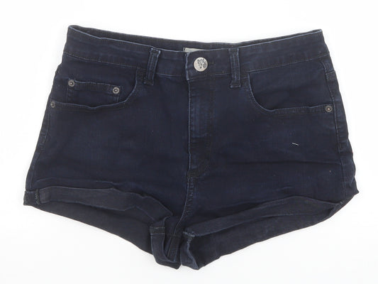 Topshop Womens Blue Cotton Hot Pants Shorts Size 30 in Regular Zip