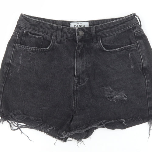 New Look Womens Black 100% Cotton Cut-Off Shorts Size 10 Regular Zip