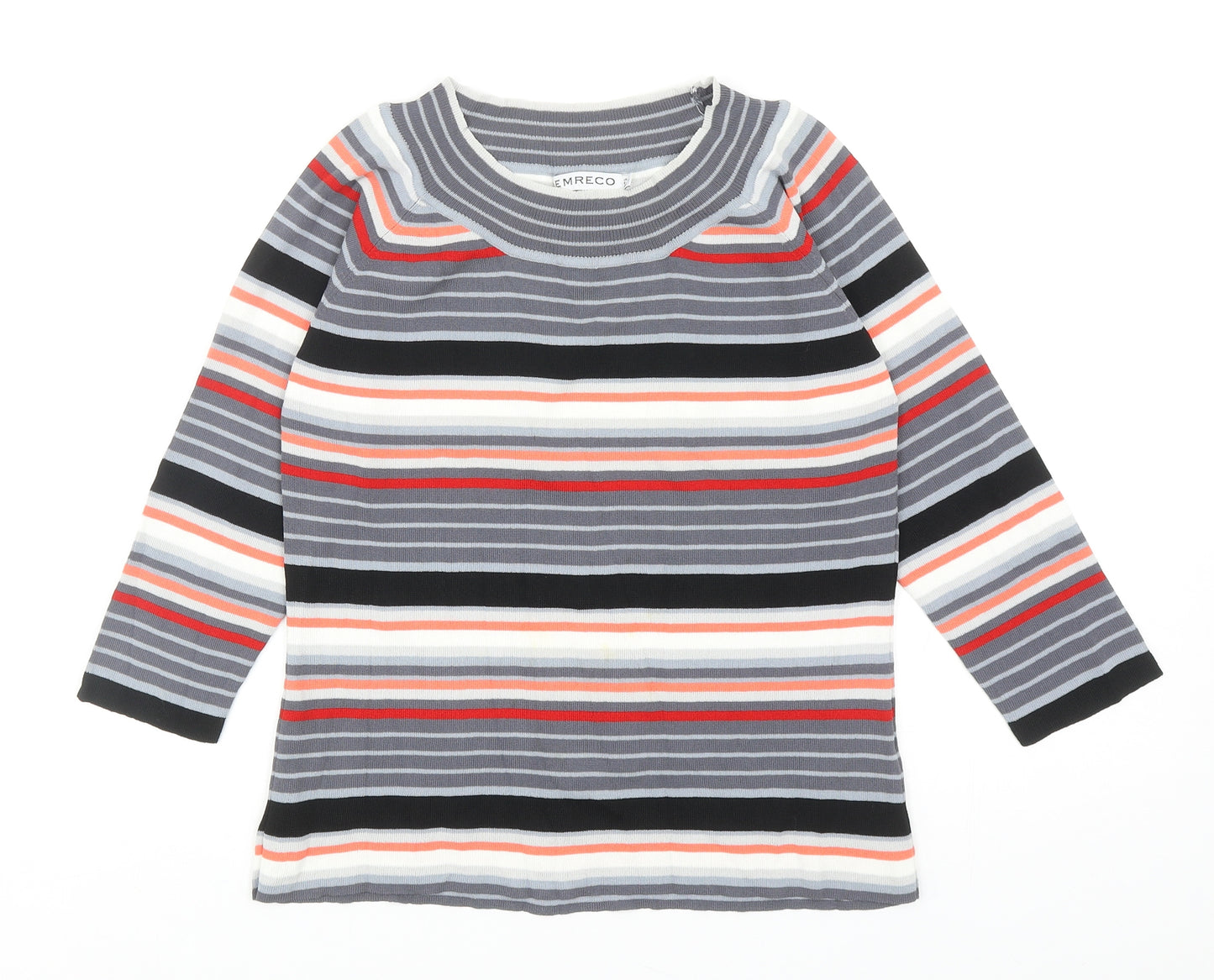 Emreco Womens Multicoloured Striped Viscose Basic T-Shirt Size 12 Round Neck
