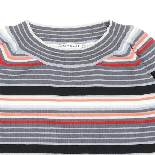 Emreco Womens Multicoloured Striped Viscose Basic T-Shirt Size 12 Round Neck
