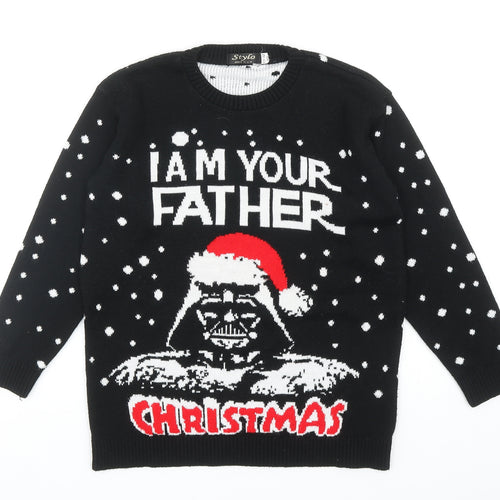 Stylo Boys Black Round Neck Acrylic Pullover Jumper Size 11-12 Years Pullover - Star Wars Christmas