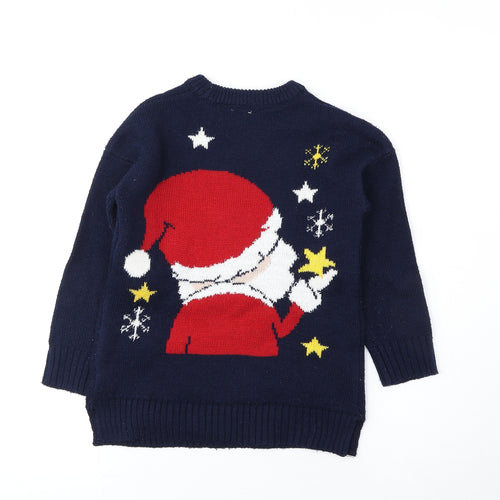 TU Boys Blue Round Neck Acrylic Pullover Jumper Size 6 Years Pullover - Sleigh Bells Bling