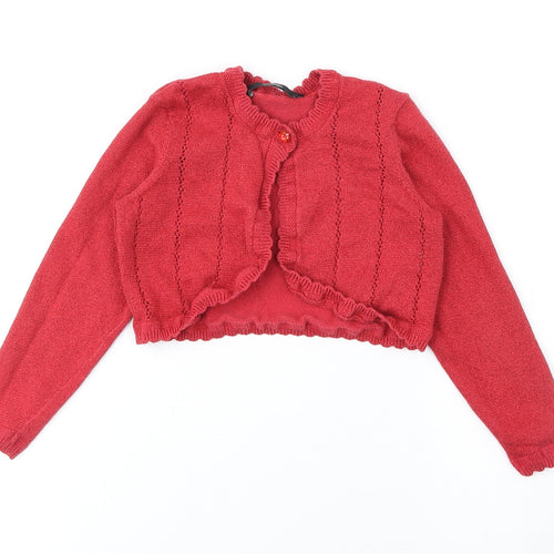 George Girls Red Round Neck Polyester Cardigan Jumper Size 3-4 Years Button