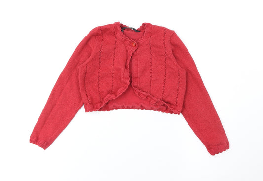 George Girls Red Round Neck Polyester Cardigan Jumper Size 3-4 Years Button