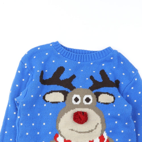 Ruchi Boys Blue Round Neck Polka Dot Acrylic Pullover Jumper Size 9-10 Years Pullover - Reindeer