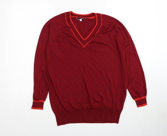 NEXT Mens Red V-Neck Polyester Pullover Jumper Size M Long Sleeve